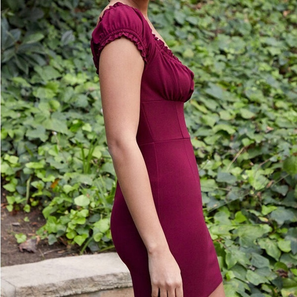 LA Hearts PacSun Women M Burgundy Y2K Square Neck Shirred Bodycon Mini Dress NWT - Picture 3 of 15